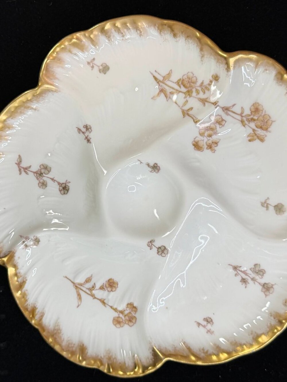 Antique CFH GDM Haviland Limoges Oyster Plate Floral Gold 8.75" A1252